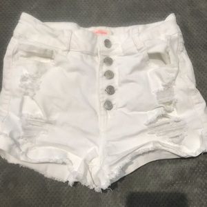 White distressed high waisted shorts